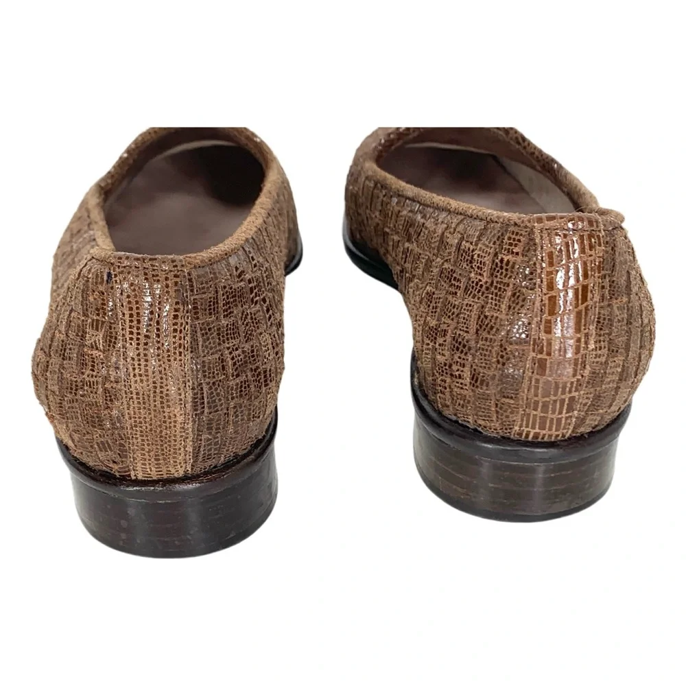 Sesto Meucci Loafers Women's Shoes 7 M Shoes Brown Woven Leather Italy